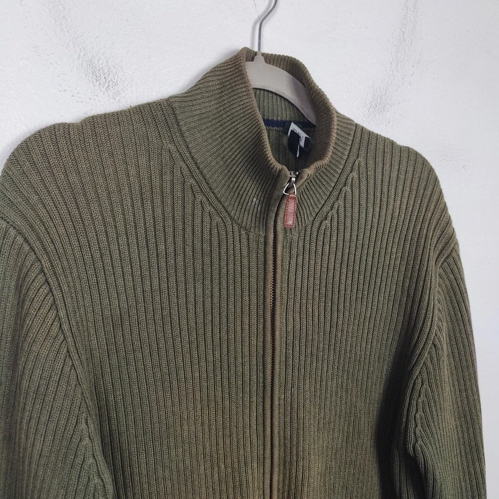 Vintage J.‎ Crew Ribbed Cardigan Sweater Mens Medium Olive Green Cotton Full Zip